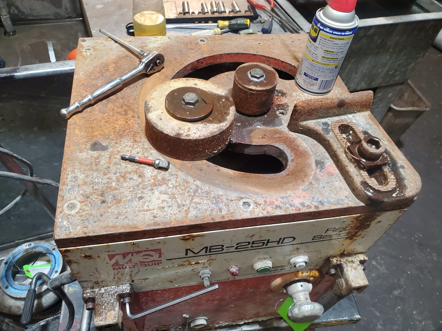 Rebar bender before repair